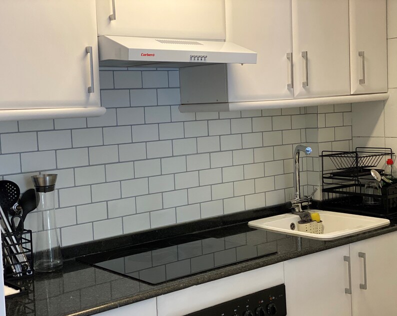 gray subway peel and stick backsplash