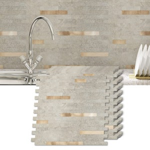 Art3d 10-Sheet Peel and Stick Collage Tile for Kitchen Backsplash - Ecru Slate