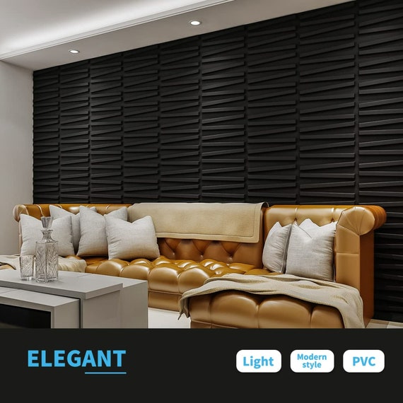 Art3d PVC 3D Wall Panels, Plastic Decorative Wall Tile in Black 12-Pack