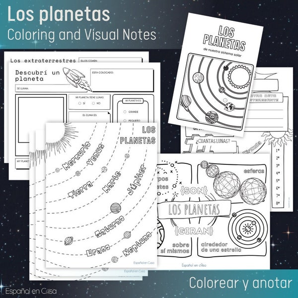 Los Planetas: Coloring and Visual Notes - Spanish Immersion Unit Study - Planets in Our Solar System - Libro de Colorear Educativo - STEAM