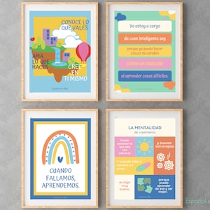 Posters van de Mentalidad de crecimiento - Bundel Spaanse groeimindset-posters - Homeschool-decorset klaslokaal - Salonkaarten