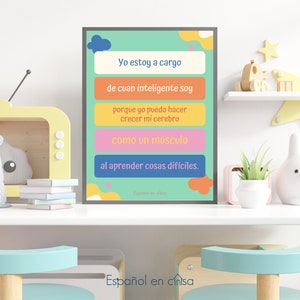Póster de Mentalidad de crecimiento - Cartel empoderador - Cartel de mentalidad de crecimiento español - Decoración de aula en casa - Socioemocional
