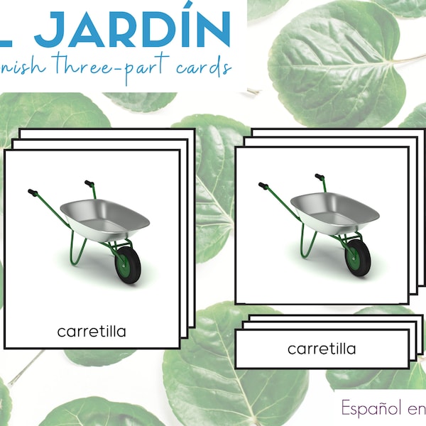 Garden Three Part Cards in Spanish - Montessori Cards - Tarjetas De 3 Partes - El Jardin