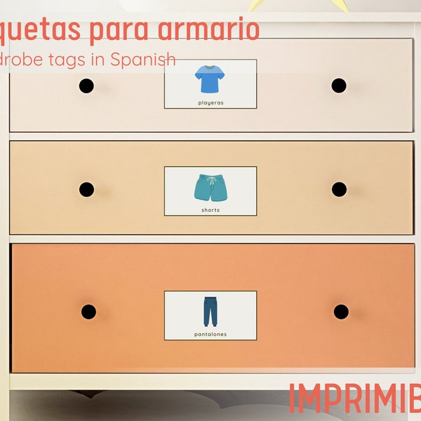 Etiquetas para el armario - Spanish Wardrobe Tags for Kids - Clothes Labels in Spanish - Spanish Immersion Home - Spanish Vocabulary