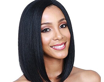 Medium Black Bob Style Fluffy Wig Wigs Wig With Bangs Etsy