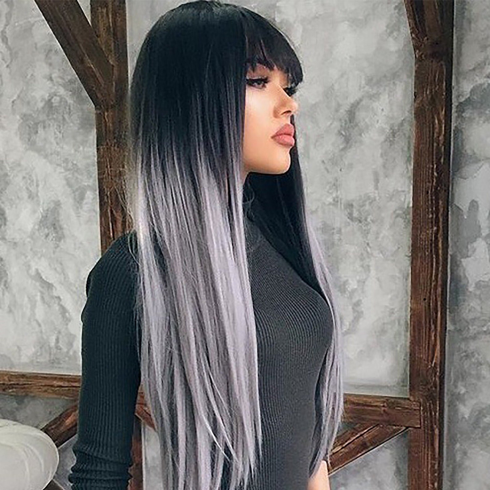 Ash Gray Wig Long Wig With Bang Wig For White Woman 31.5 Etsy