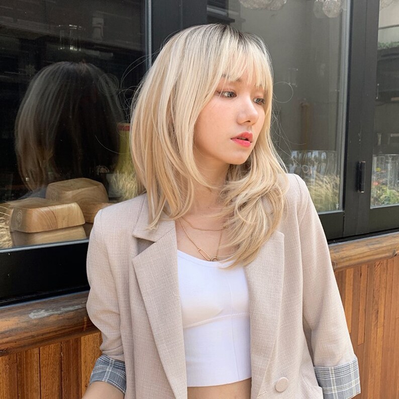 Original Design Golden Wig Ins Linen Gold Medium-length Straight Original Design Golden Wig Ins Linen Gold Medium-length Straight