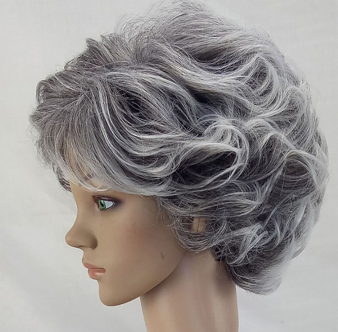 Short Wavy Wig Granny Grey Wave Wig Natural Wavy Wig Heat Etsy