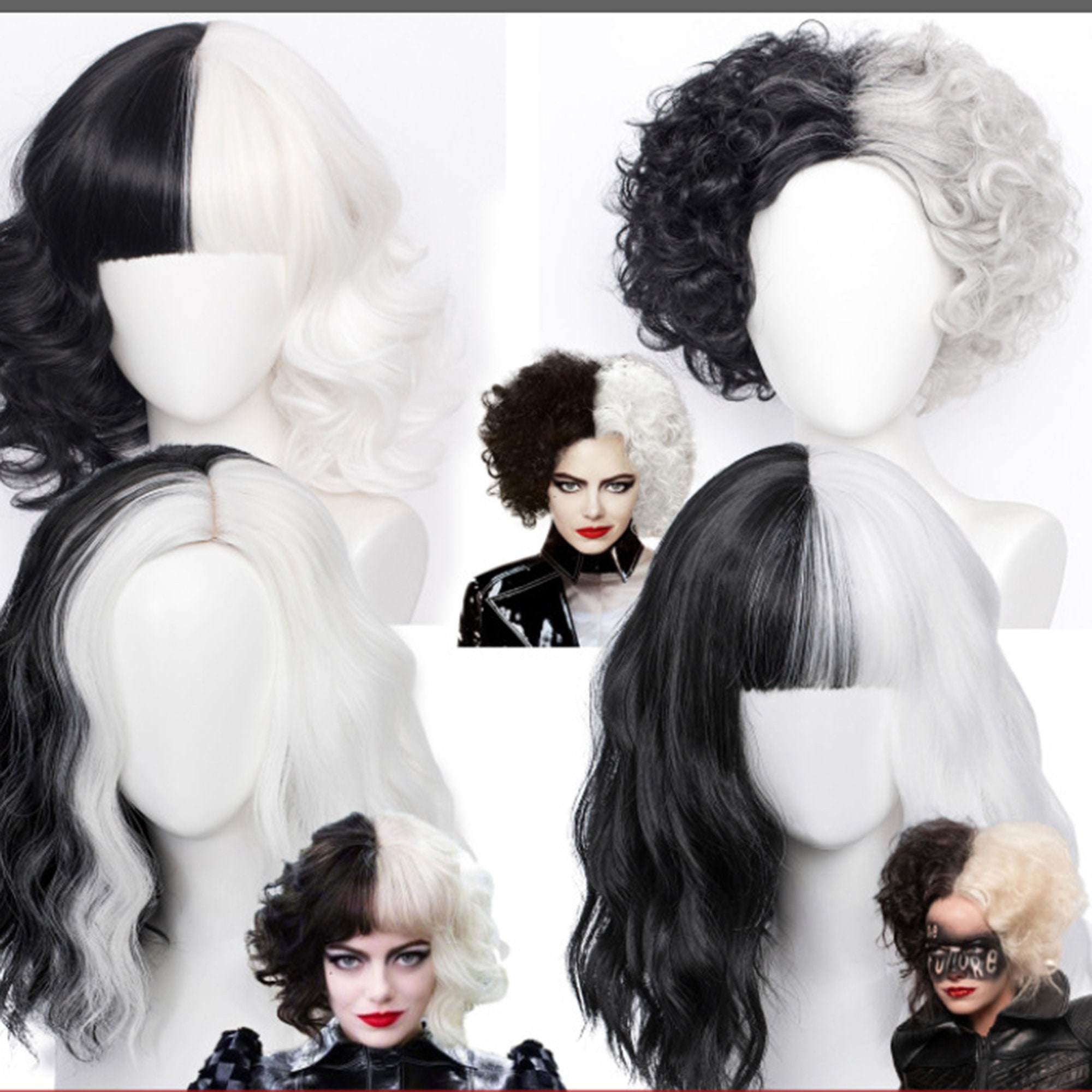 Cruella Devil Cosplay Wig Half Black Half White Wig Wig With Etsy Uk