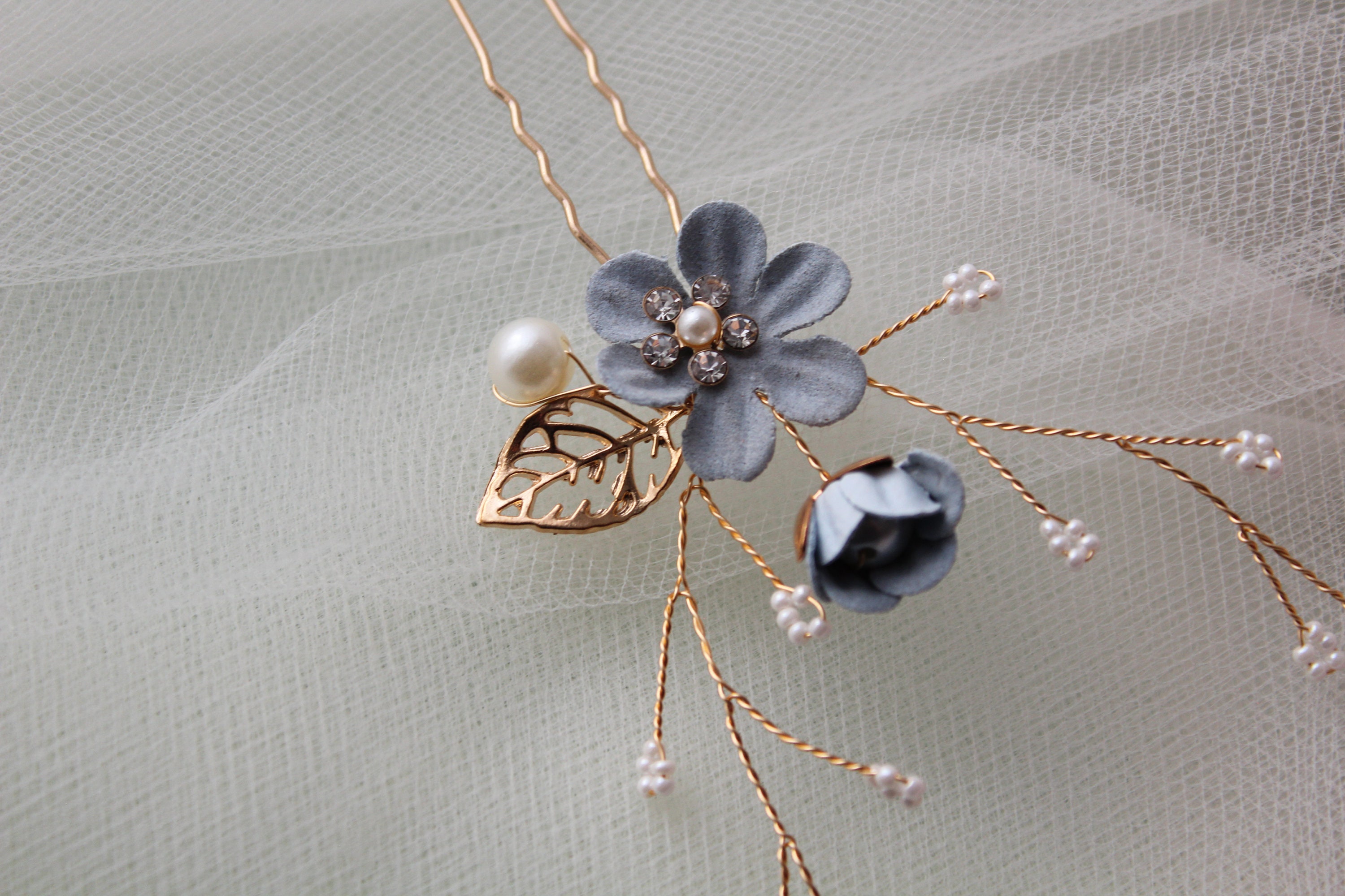 Something Blue Bridesmaid hair pins Gold Wedding hair Etsy