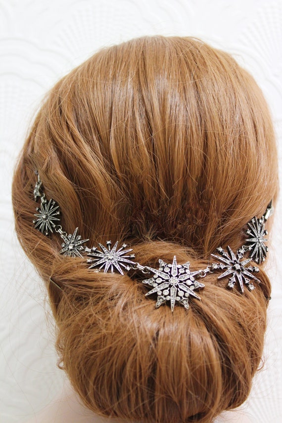 Starburst Bridal Hair Chain: Antique Silver Celestial  display picture 1