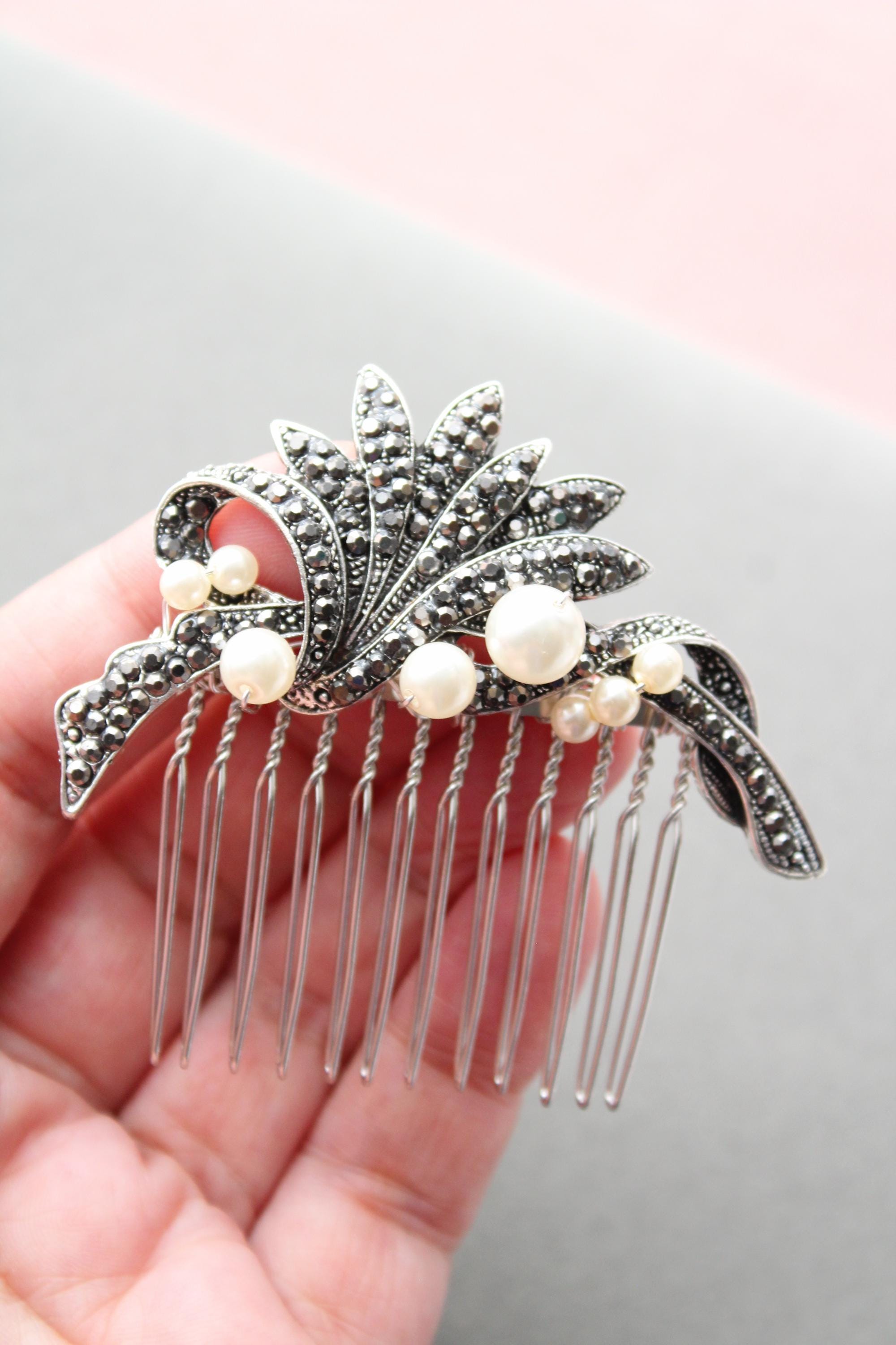 Elegant Art Deco Black Hair Comb Art Deco Celluloid Hair Comb | 5 main image 4