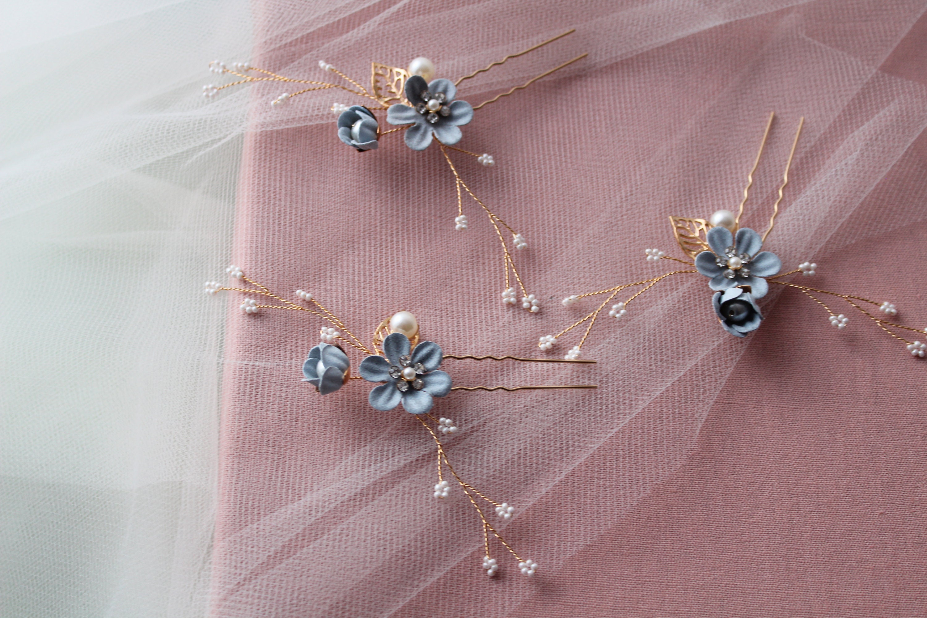 Something Blue Bridesmaid hair pins Gold Wedding hair Etsy