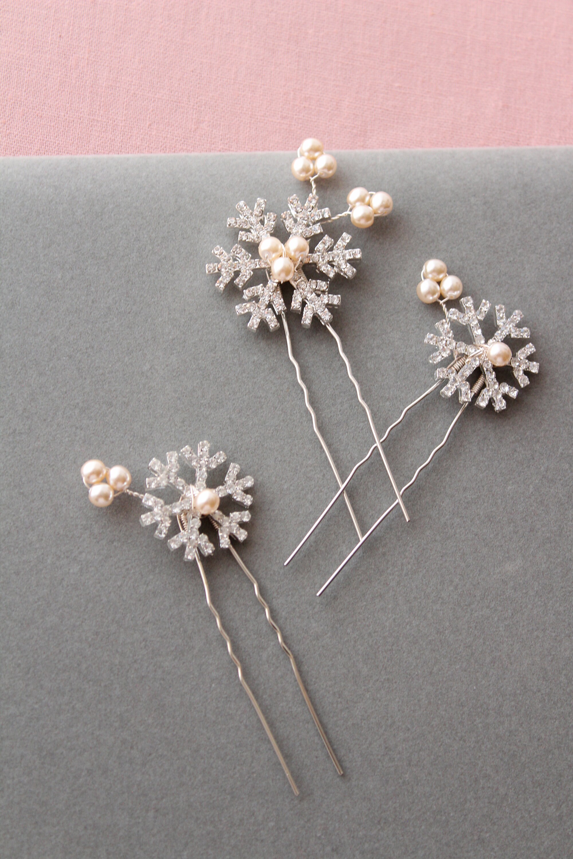 Dvnchi Bridal Snowflake Headpiece Matching Earring - Bridal Hair Accessory Crystals Floral Snowflake Headpiece, Hair Vine Headband  main image 2