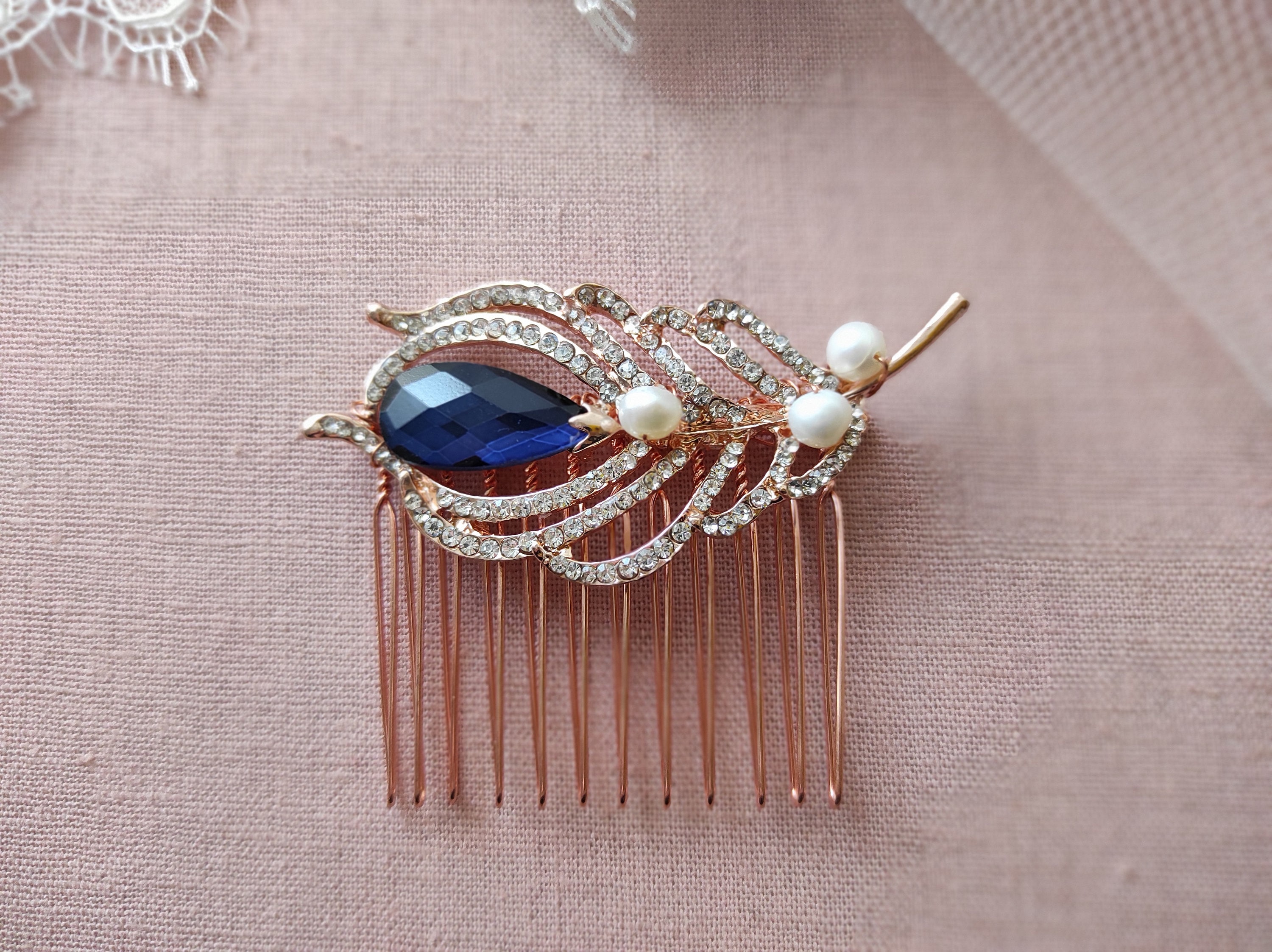 2. Handmade Rose Gold and Blue Hair Comb by The Honeycomb Shop - wide 1