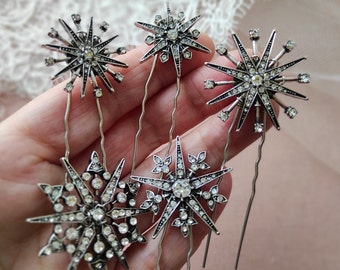 Horquillas de cristal con forma de estrella: tocado nupcial celestial, tocado de boda con forma de estrella