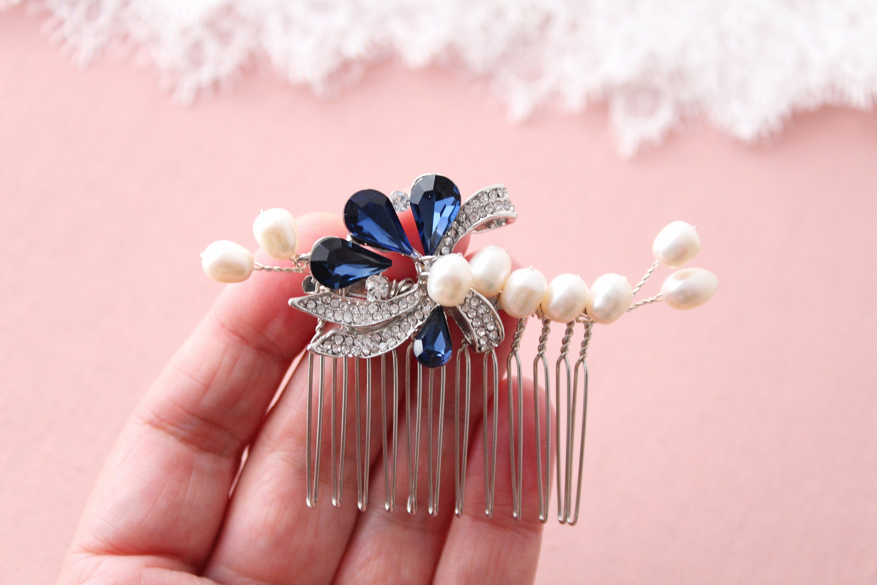 Dainty Blue Hair Comb Bridal Hair Comb Art Deco Hair Comb Etsy UK