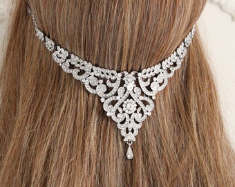 Rhinestone Bridal Hair Chain: Art Deco Wedding Headpiece 1920s