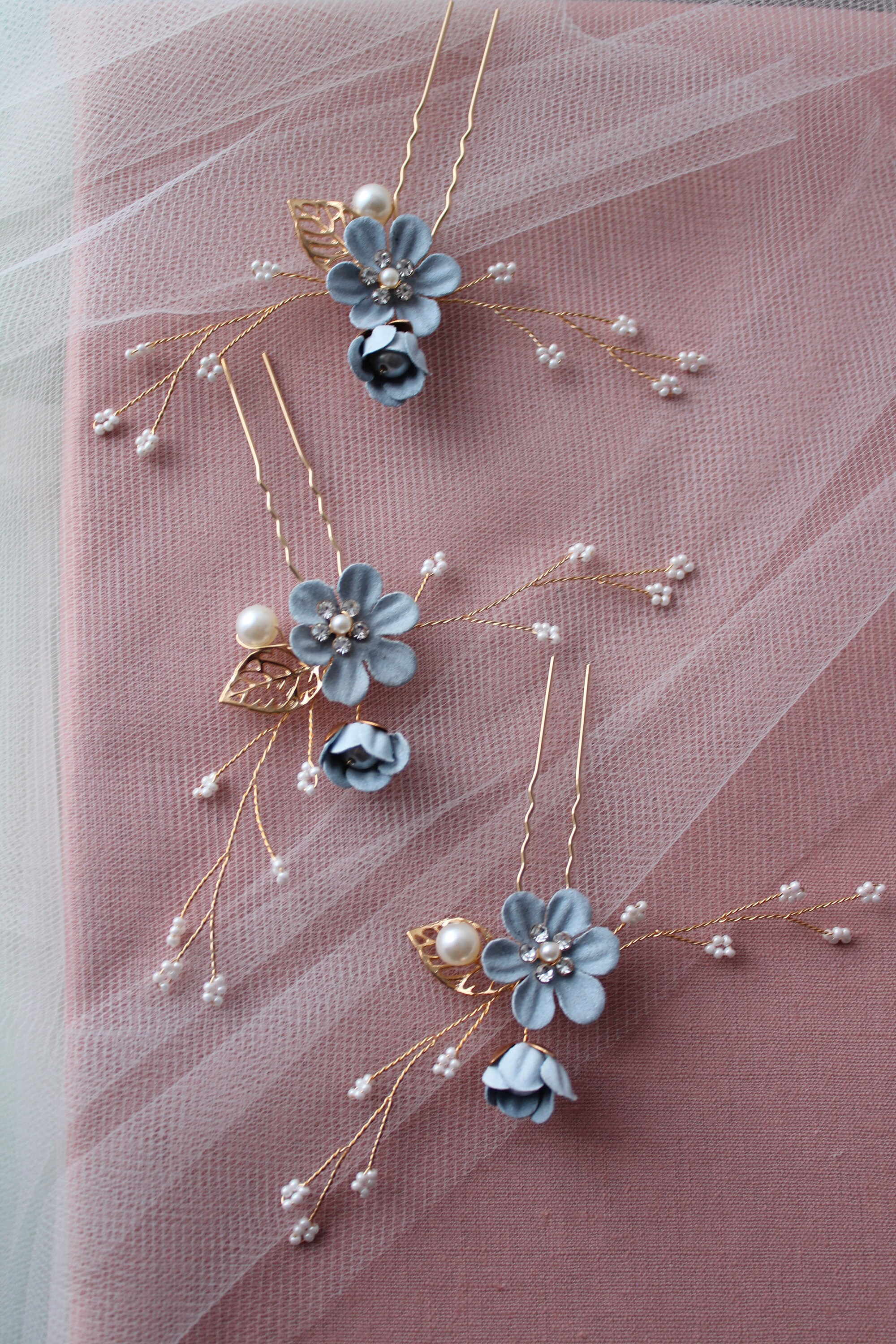 Something Blue Bridesmaid hair pins Gold Wedding hair Etsy