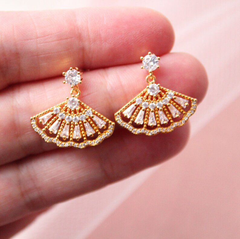 Art Deco Earrings Crystal Fan Earrings Bridal Earrings gold Etsy UK