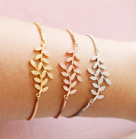 Dainty Bridesmaid Bracelet Gold Wedding Bracelet Silver Leaf