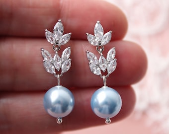 Delicate Something Blue earrings Bridal earrings Pearl Drop Earrings Wedding Earrings Wedding jewelry Dangle Pearl  1920s jewelry Prom