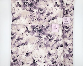 Paarse bloemenboek e-reader sleeve met zak - notitieboeken, tijdschriften, schetsboeken