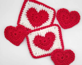Crochet Granny Square w/Heart Pattern 3 1/2 by 3 1/2- Handmade Gifts DIY Gifts Valentines Gift Crochet Gift Crochet Heart