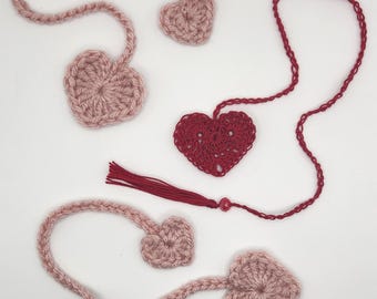 Handmade Heart Crochet Bookmarks (9&quot;-10&quot;) Book Lover Gift Journaling Notebooks Planner Valentines Gift Crochet Heart Gifts Bookmark