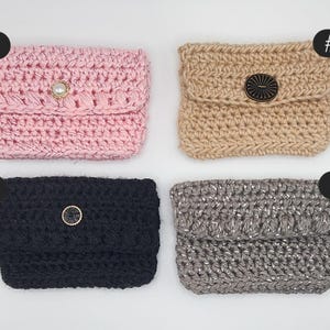 Handmade Crochet Wallet w/Snap, Button Closure- 4" X 2" Mother's Day Gifts Wallet Accesories Crochet Wallet Crochet Gifts Small Wallet Bag