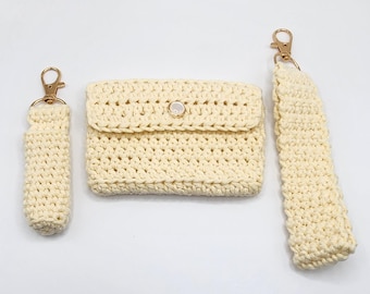 Handgemaakte gehaakte portemonnee, schoudertasje, lippenbalsemhoudersets - portemonnee-accessoires Gehaakte portemonnee gehaakte geschenken Kleine portemonnee tas sleutelhanger horlogebandjes