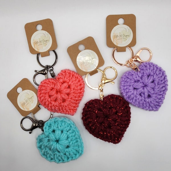 Handmade Multicolored Heart Keychain 100% Acrylic Yarn Perfect Gift