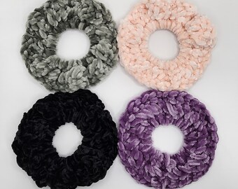 Gehaakte grote scrunchies van zacht fluwelen garen (set van 4) 4 x 4 inch haarelastiekjes scrunchies handgemaakt cadeau gehaakte scrunchie valentijnscadeau
