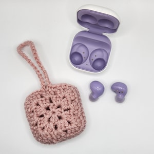 Handmade Crochet Earbud/Ear Phones Holder- (2&quot; 3/4 X 2&quot; 3/4) Bag Accessory, Crochet Holder, Crochet Gift