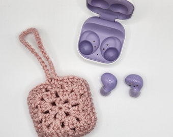 Handgemaakte gehaakte houder voor oordopjes/oortelefoons (2" 3/4 x 2" 3/4) tasaccessoire, gehaakte houder, gehaakt cadeau
