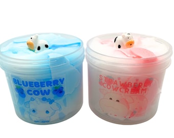 Blueberry and strawberry cow slime duo, cloud cream slimes, slime with charm, scented slime, perfect gift, slime duo, free shipping
