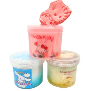 Sanrio slime trio, DIY Clay slime, thick and glossy, puff slime, hello kitty,Pom Pom purin, cinamorall scented slimes