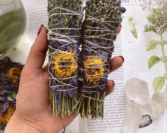 LAVENDER LOTUS Smudge Stick Alternative /Smoke Cleanse Wand/Incense Cleanser/Smoke Cleansing Wand/Lavender bundle/Sage Bundle/Witch Gift