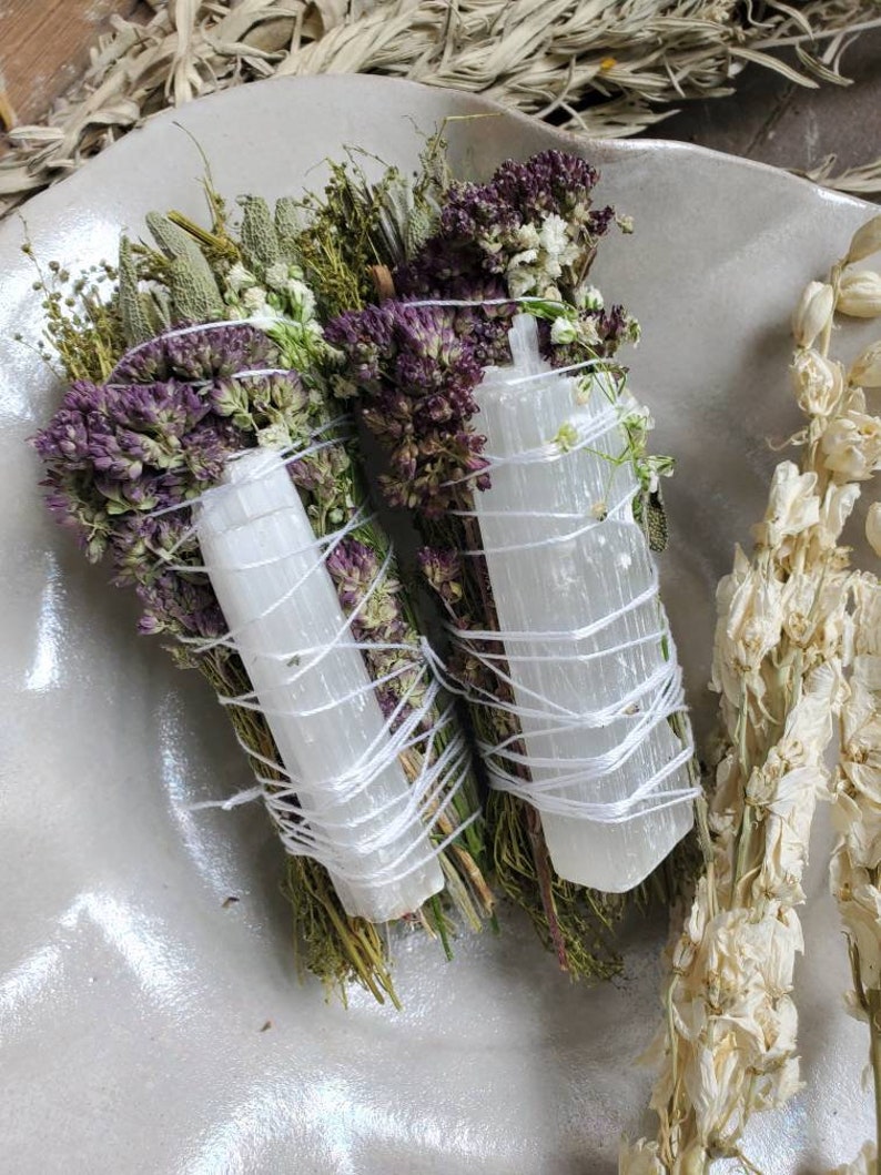 RENEWAL Selenite Oregano Sage Alternative Smudge Stick/crystal Etsy