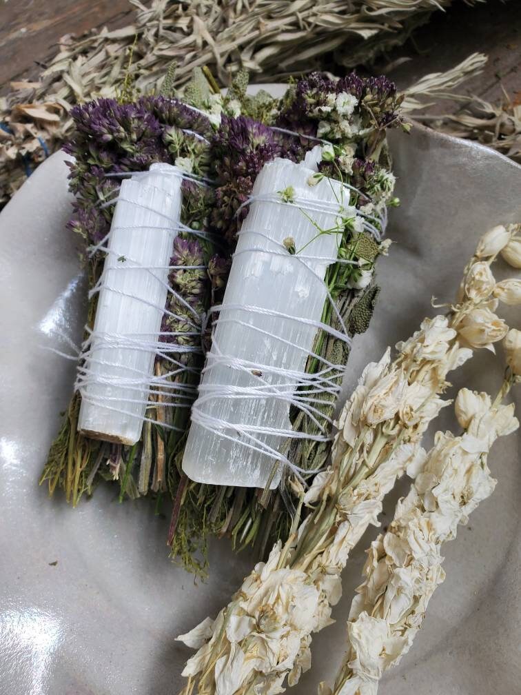 RENEWAL Selenite Oregano Sage Alternative Smudge Stick/crystal Etsy
