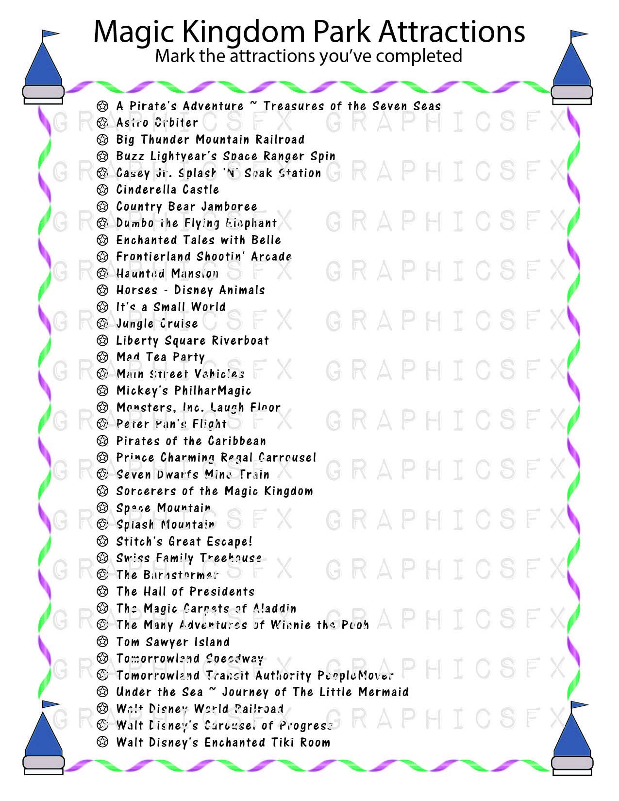 Walt Disney World Attractions And Foods Journal List Magic Etsy Denmark