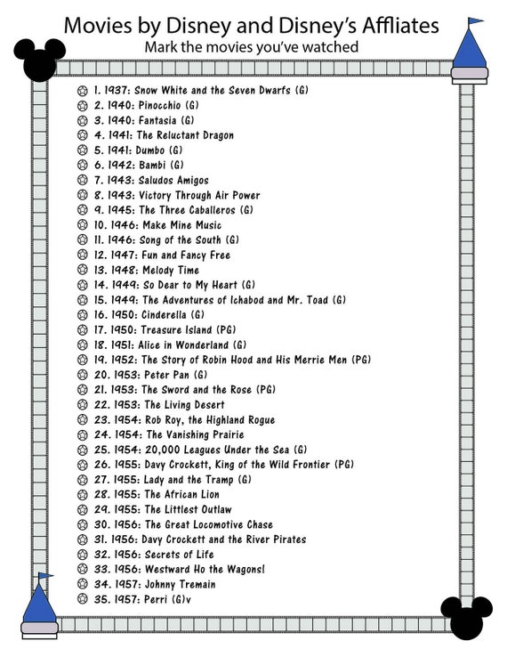 Disney Studios and Affiliates All Time Movie List From the - Etsy Disney Studios and Affiliates All Time Movie List From the - Etsy