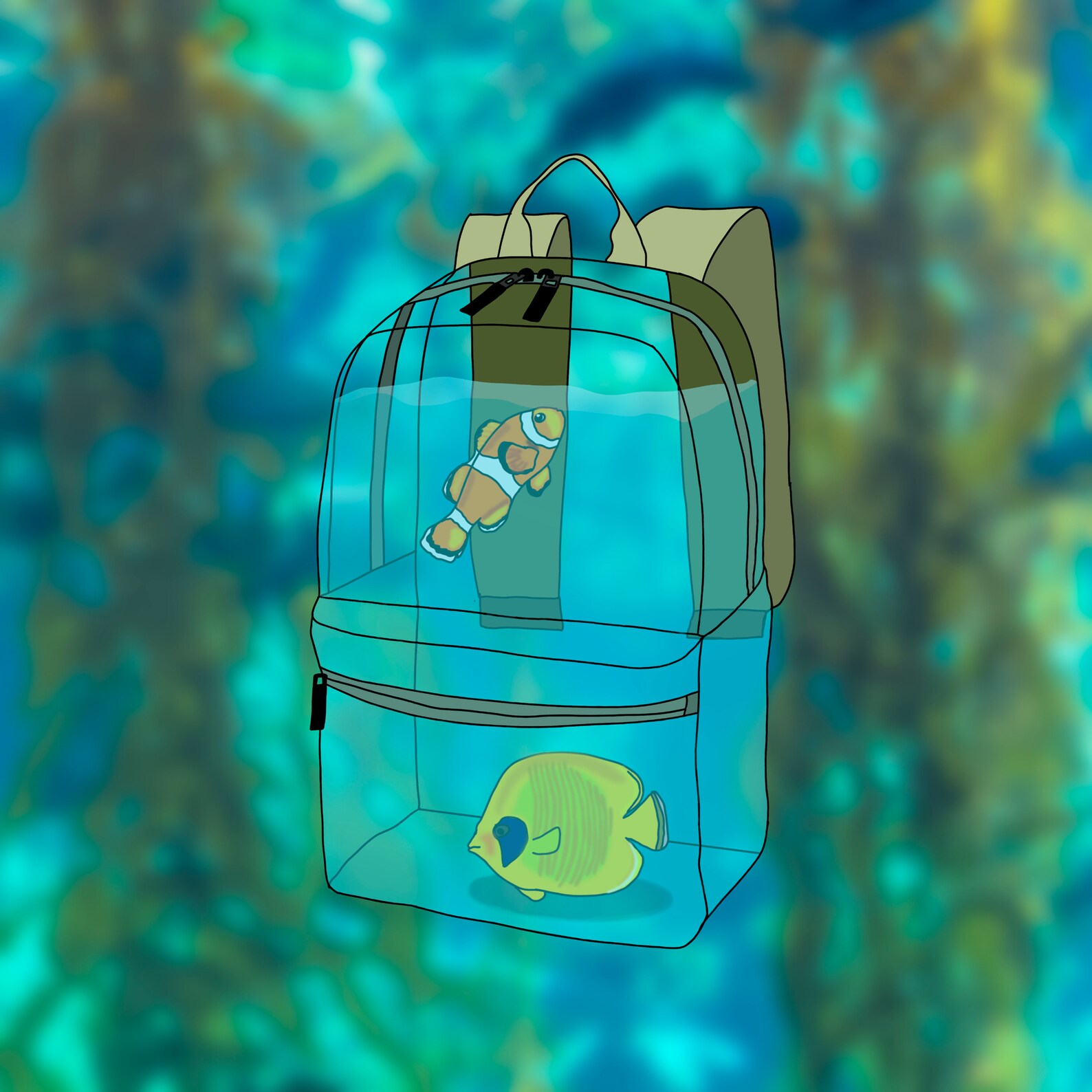 Fish in a Backpack Clear Sticker Etsy