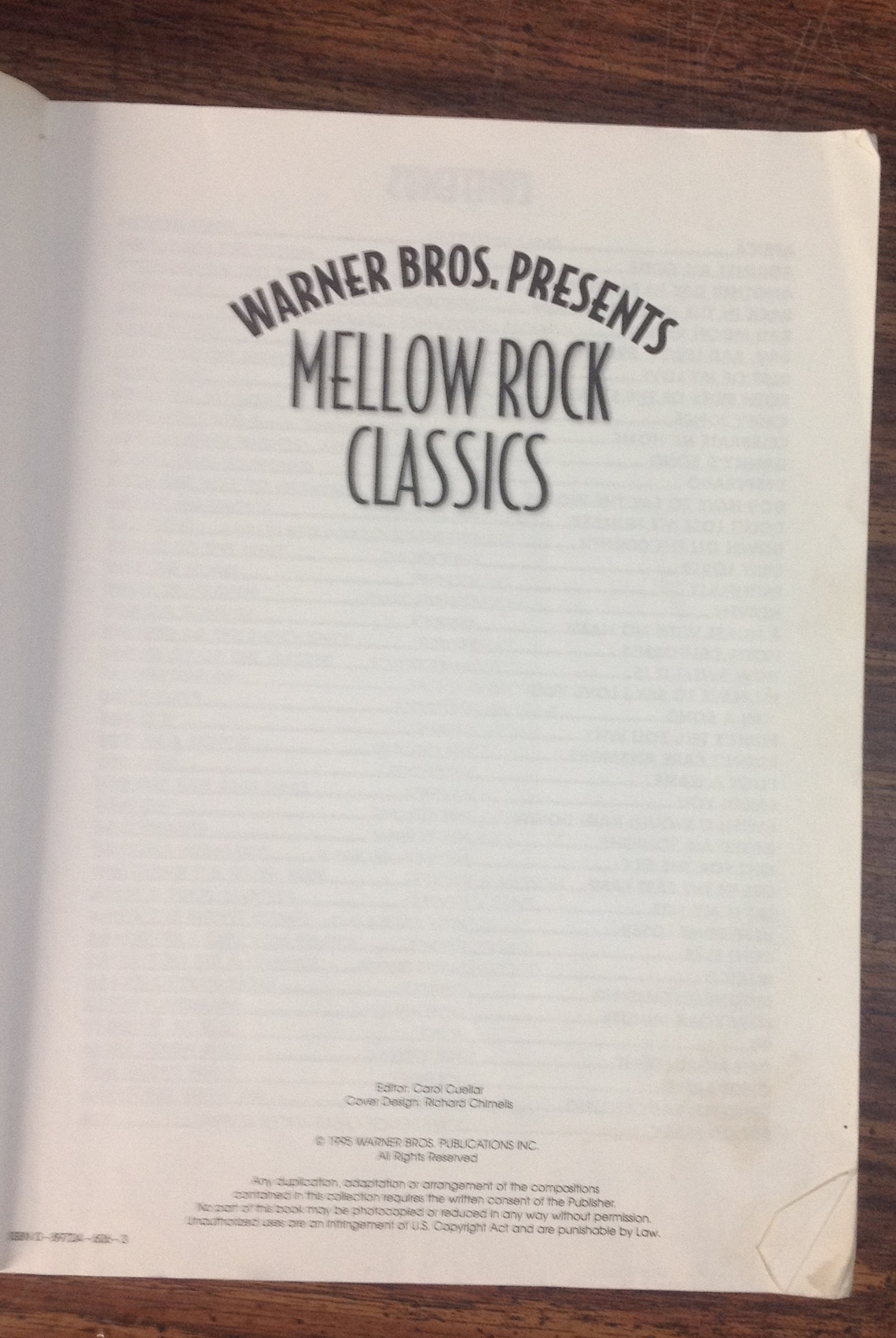 Meelow Rack Warner Bros. Presents Mellow Rock Classics Piano/vocal/chords Song Book ...