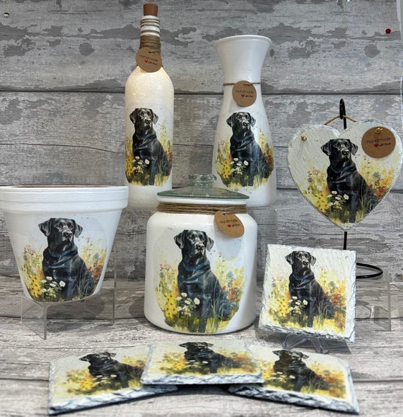 Black Labrador gifts, labrador vase, labrador plant pot pot, labrador coasters, labrador treat pot, labrador lovers