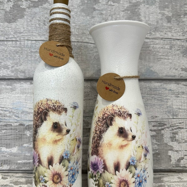 Hedgehog light up bottle and matching vase - hedgehog gifts