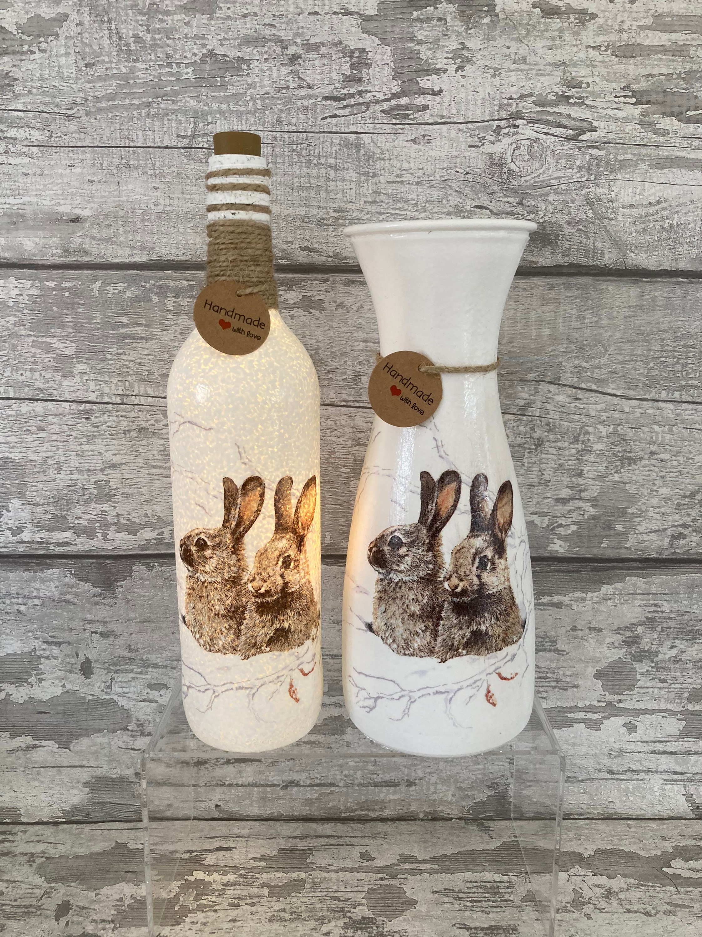Hare rabbit vase gifts for her vases finish decoupaged Etsy