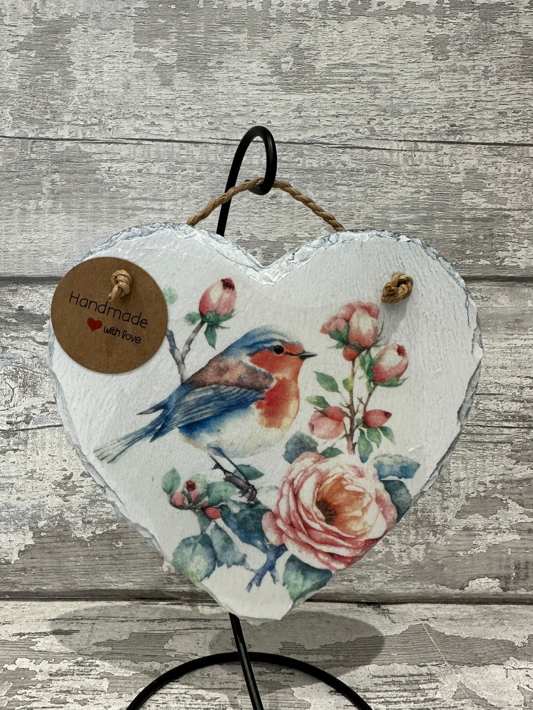 Robin Slate Robin Slate Heart With Display Stand, Robin Gifts - Etsy UK