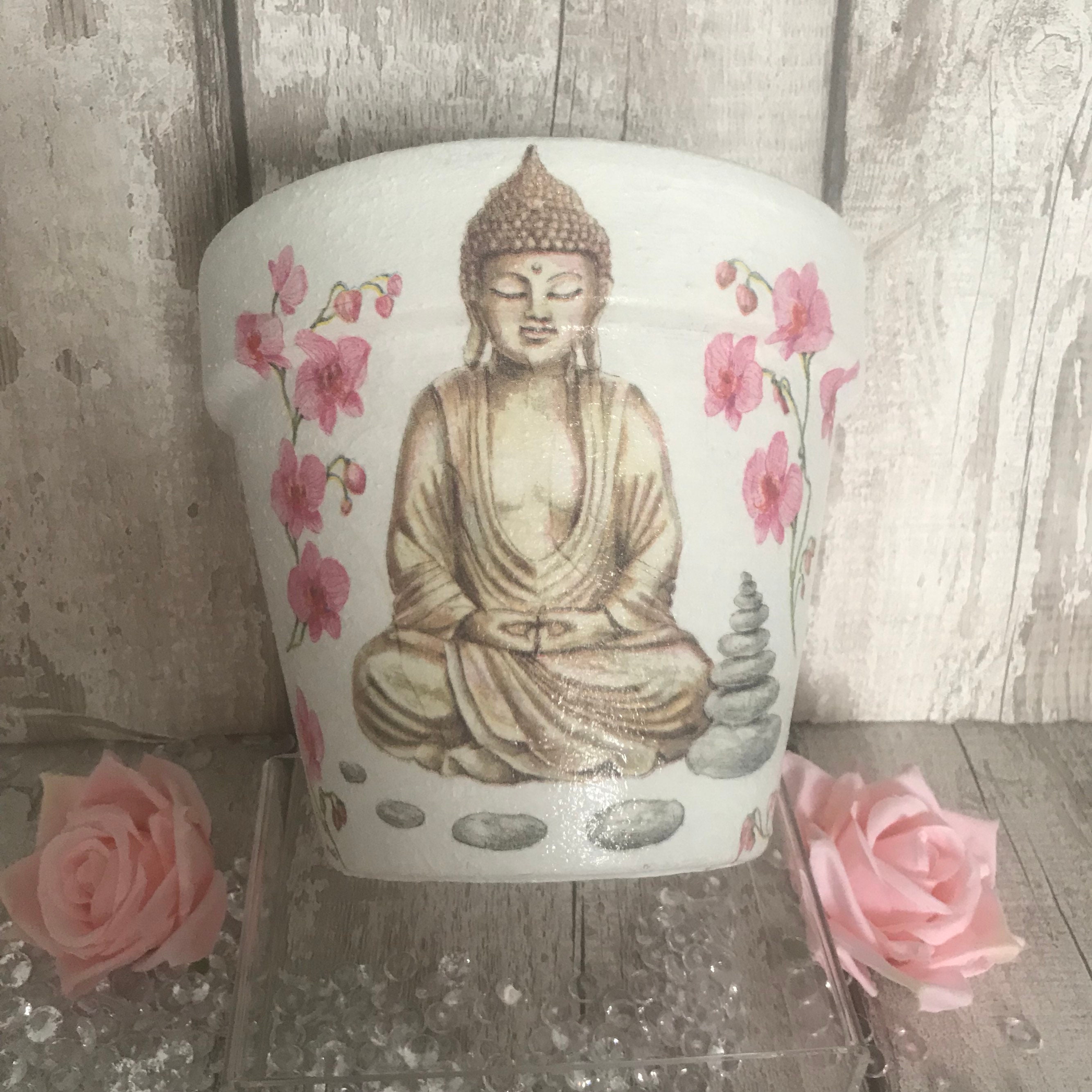 Buddha Plant Pot Inside or Out Decoupaged Etsy UK