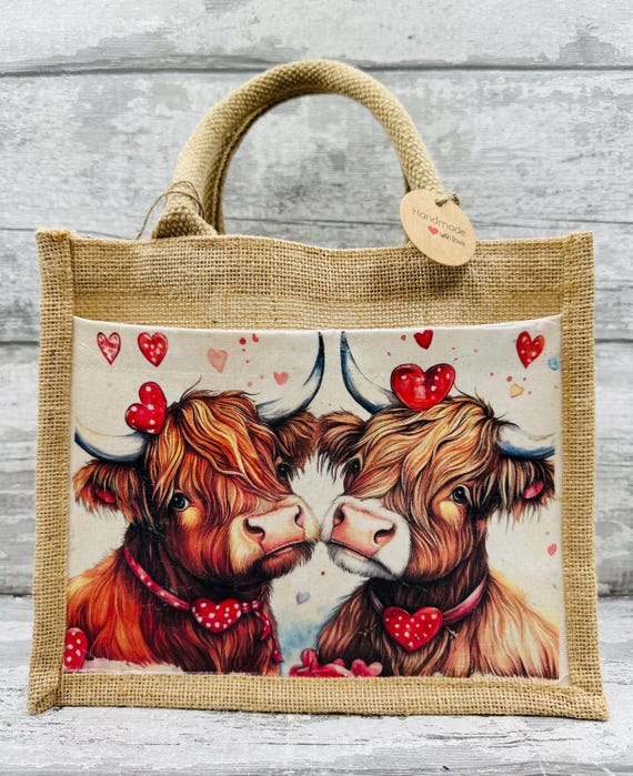 Highland Cow Bag, Jute Bag, Hessian Bag, Highland Cow Gifts - Etsy UK